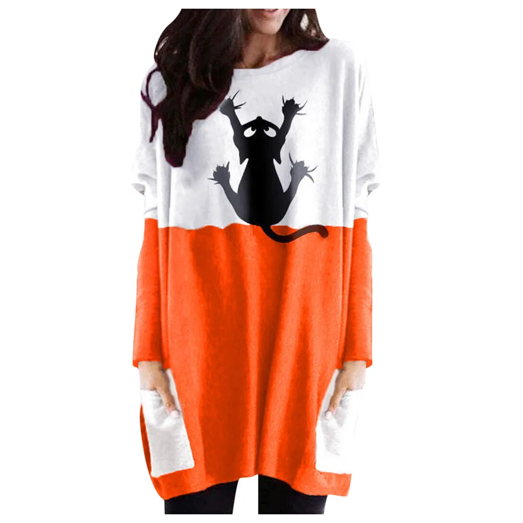 Свитшот женский с надписью И котом свитшот длинным рукавом принтом на Хэллоуин