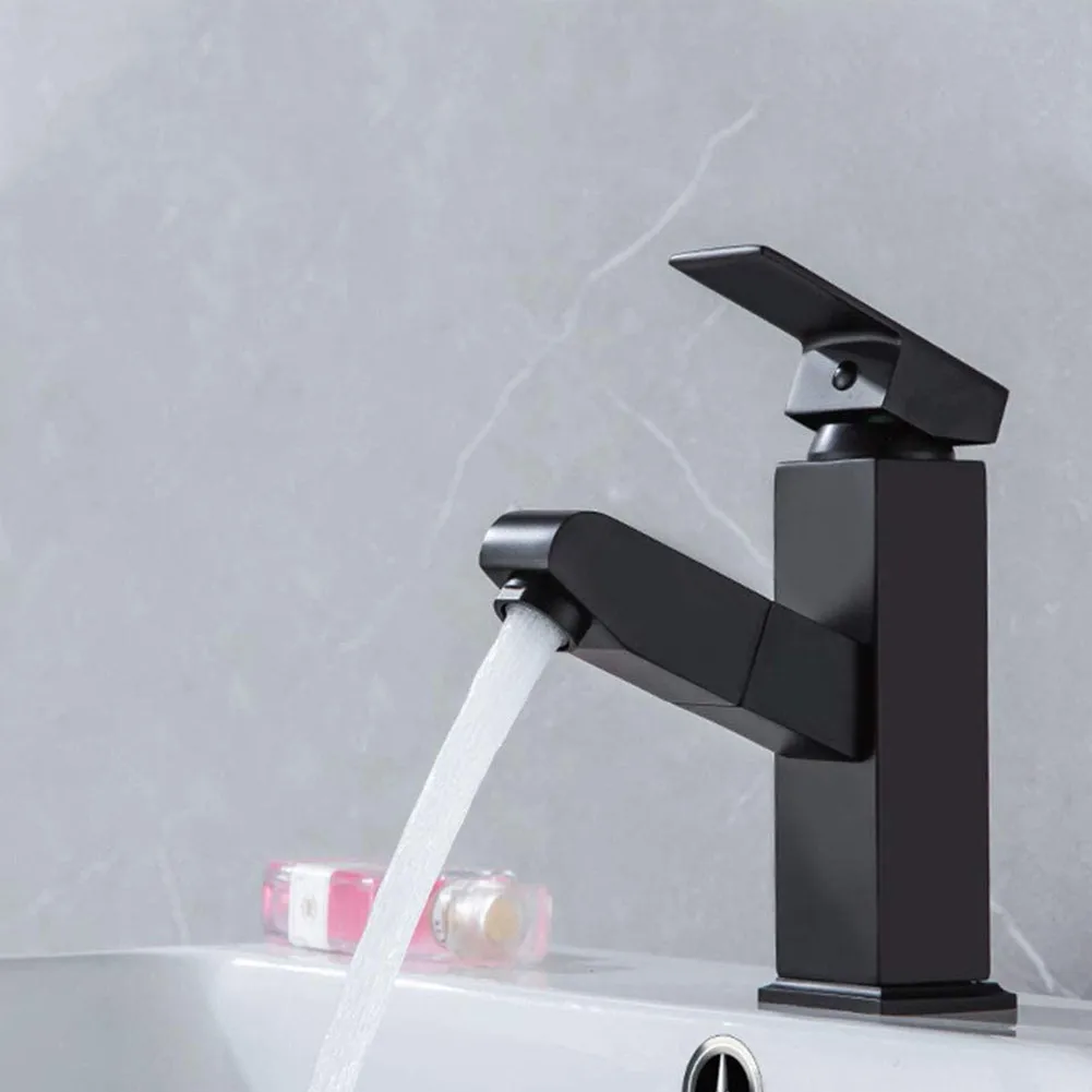 

Black Matte Pull Out Kitchen Mixer Tap Bathroom Sink Sprayer Single Lever Faucet Stainless Steel Water Inlet Hose