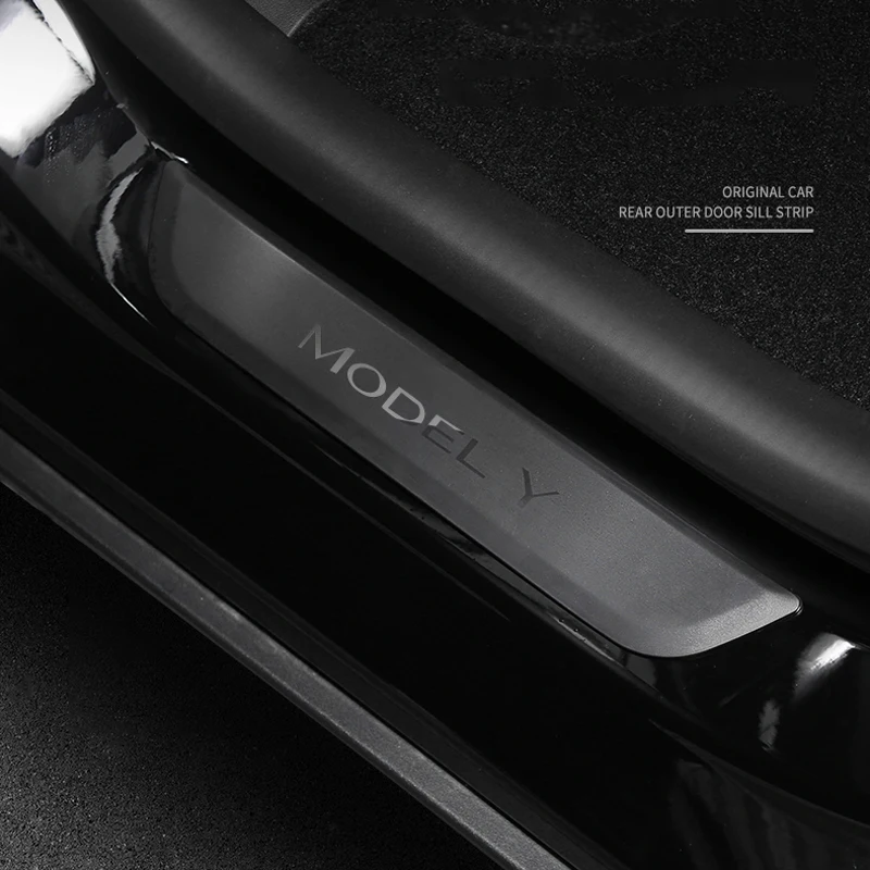 Купить Защитная накладка из АБС для заднего порога, Накладка на порог для Tesla Model Y, внутренняя Накладка на порог и внешняя наклейка на порог