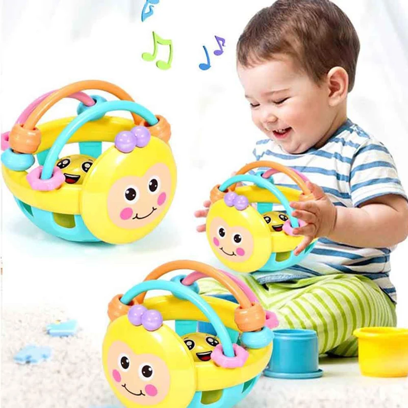 

Soft Rubber Juguetes Bebe Cartoon Bee Hand Knocking Rattle Dumbbell Early Educational Toy for Kid Hand Bell Baby Toys 0-12 Month