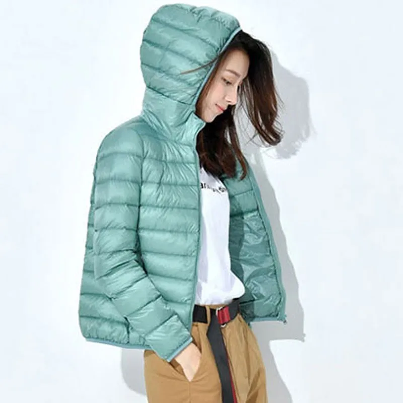 

2019 New Winter Hooded Short Down Jacket Female White Duck Feather Simple Fashion Light And Thin Coat Women Plus Size HJ156