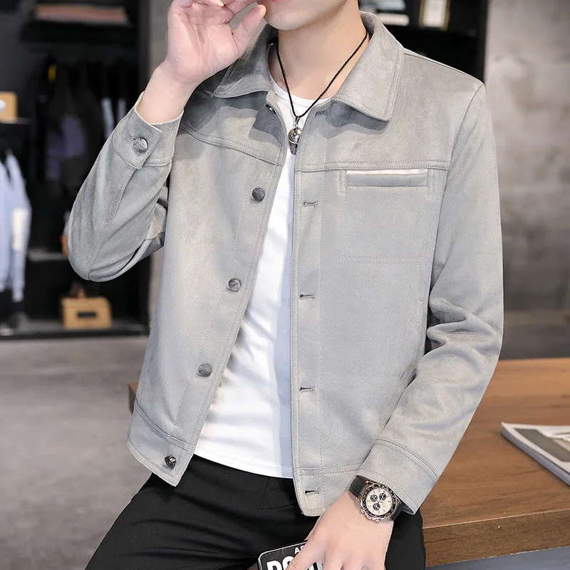 Осенне зимняя новая куртка с лацканами пальто из оленьей замши Корейская мужская