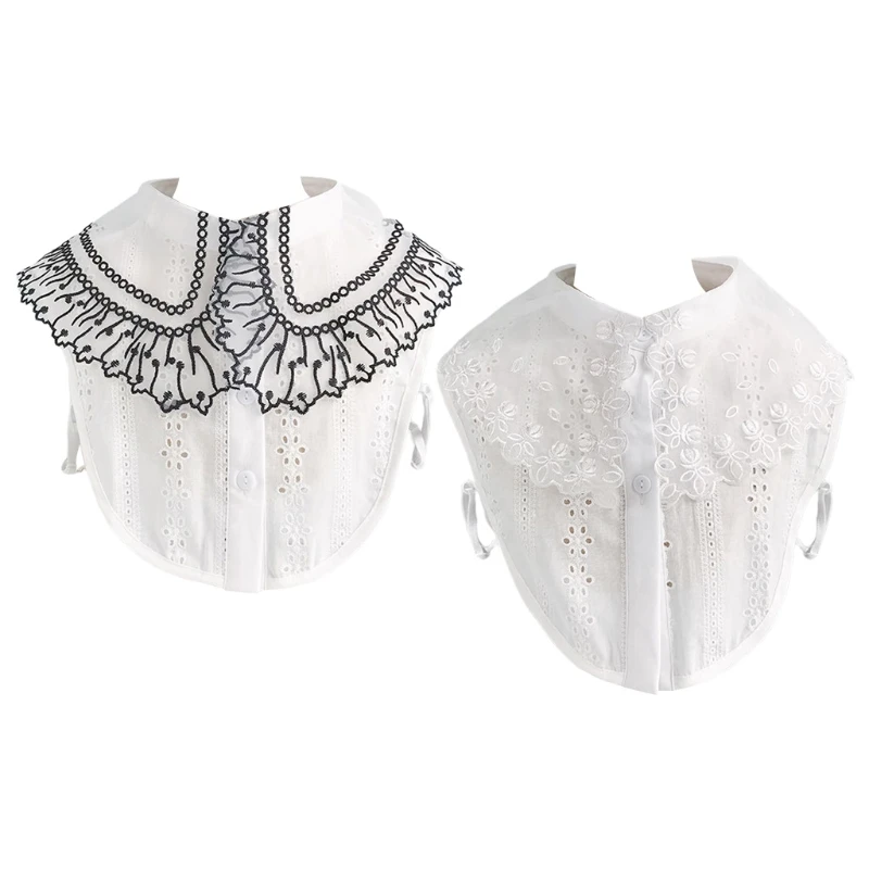 

Women Elegant Crochet Hollow Out Floral Lace False Fake Collar Button Down Lapel Detachable Half Shirt Blouse Dickey
