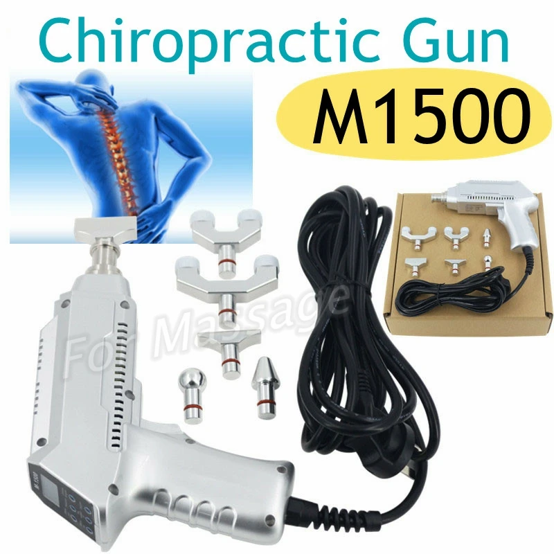

Chiropractic Tool Therapy Machine Electric Correction Spine Massager Adjustable Intensity Chiropractic Gun 1500N 6 Heads Silver