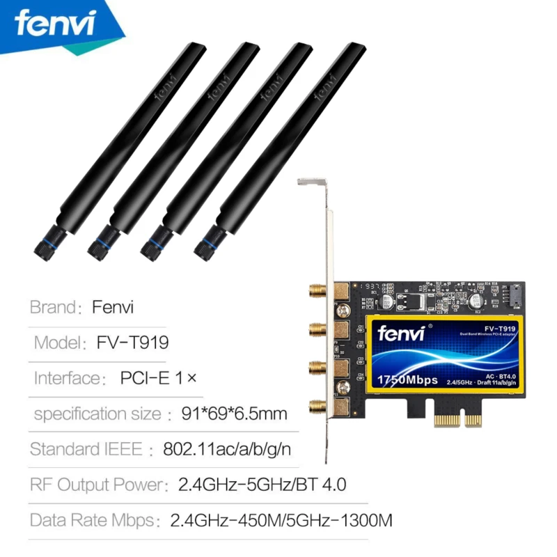 PCI Wi-Fi адаптер беспроводной-AC двухдиапазонный 1750 Мбит/с Broadcom BCM94360CD 802.11ac для Hackintosh/Mac OS/Windows с Bluetooth 4,0