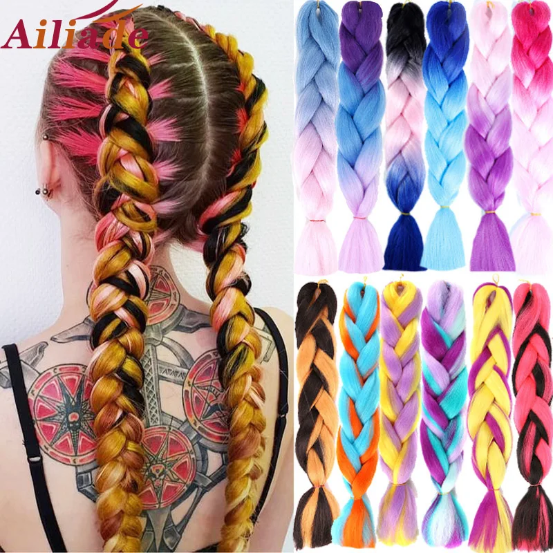 AILIADE смешанные цвета 24 дюйма Омбре огромные косички синтетические волосы