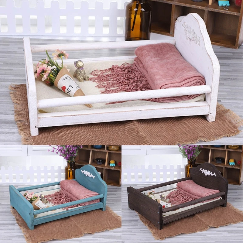 

C5AF Newborn Posing Detachable Mini Bed Baby Photo Shooting Props Wooden Crib Infant Photograph Accessory