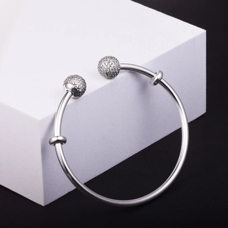 925 стерлингового серебра браслет с прозрачными камнями шапки подходит Подвески