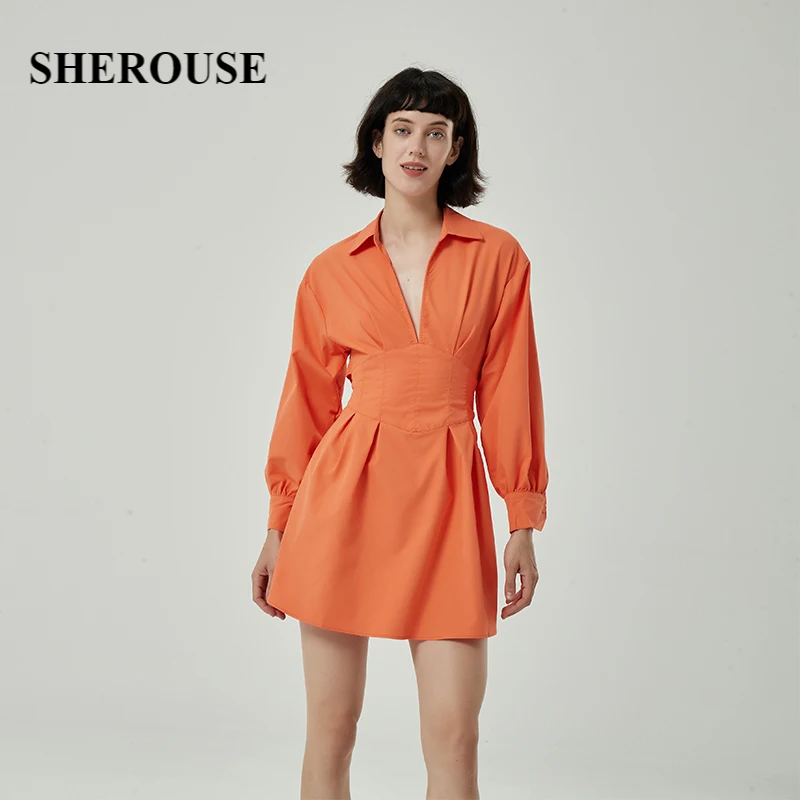 

2021 New Summer Women Lace Up Tunic Dress Long Sleeves Hollow Out Short Dress Chic Lady Casual Fashion Woman Clothes