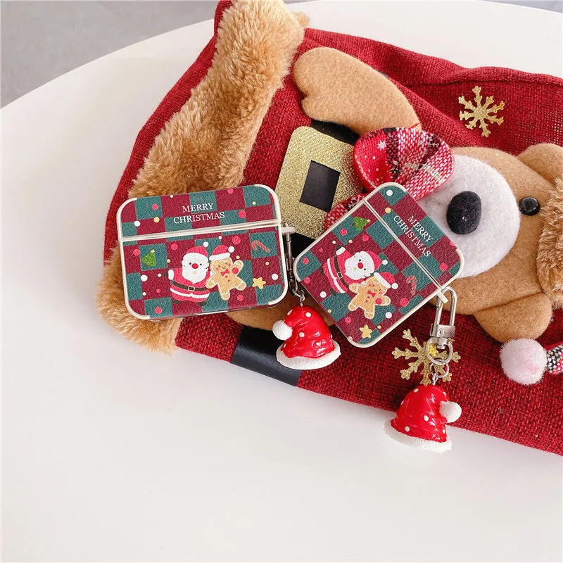 

Christmas New Year Case for AirPods 2 1 Leather Wireless Earphone Cases Cover for AirPod Pro Santa Claus Case with Ornament Gift