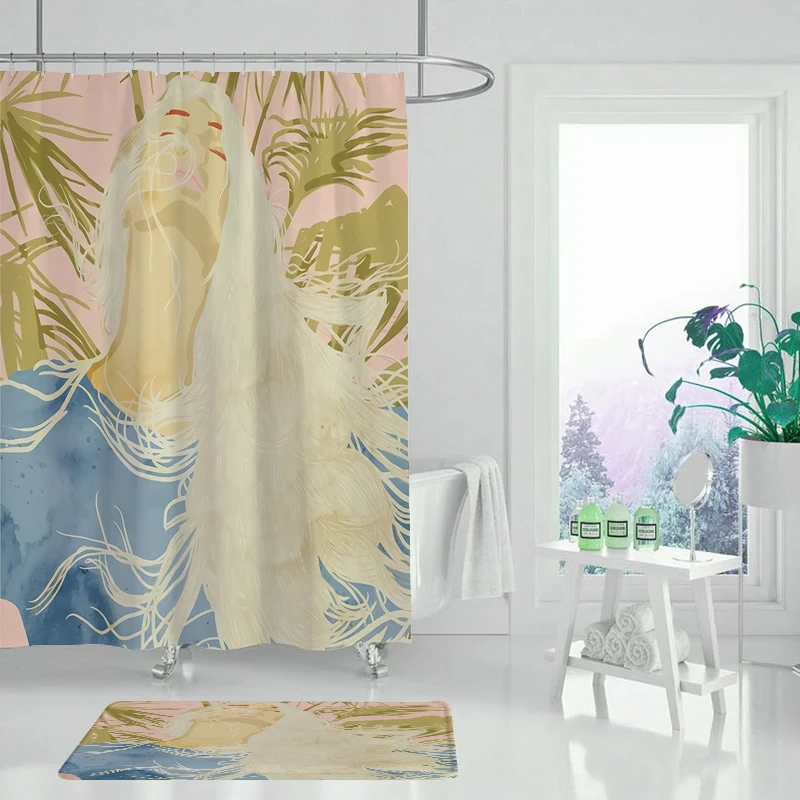 Занавеска для душа с цветочным принтом водонепроницаемая декоративная