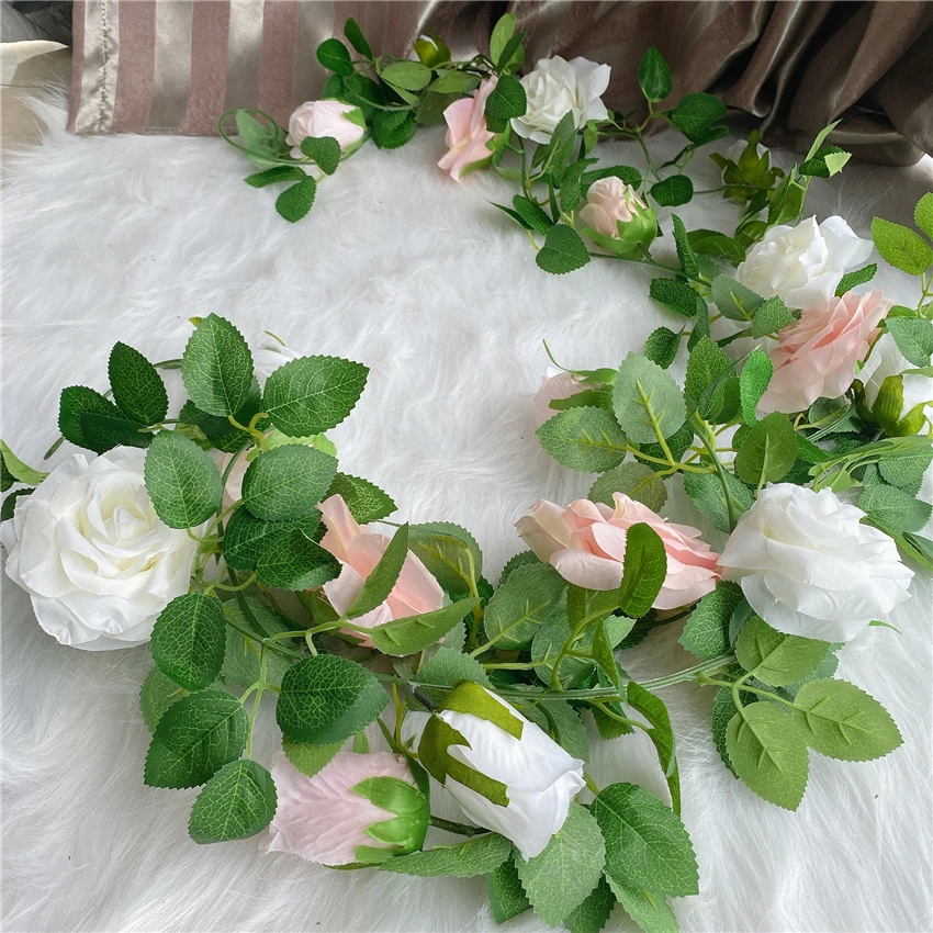 Высококачественная гирлянда из ротанга с большими розовыми листьями 200 см