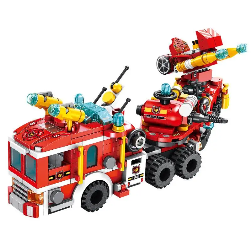 

557Pcs Firefighting Rescue Educational Building Blocks Toys For Kids Boy DIY Birthday Present Car Plane 12 IN 1 FireTruck Model