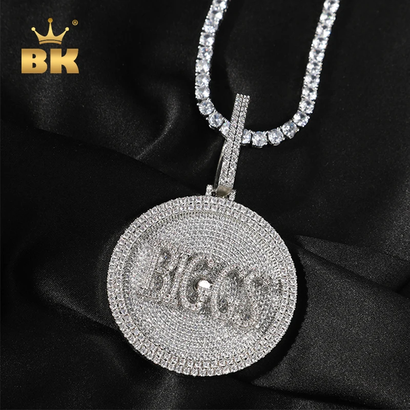 THE BLING KING Custom Name Spinning Pendant Rapper Style Men's Necklace Micro Paved CZ Any Letters Numbers Color Hiphop Jewelry