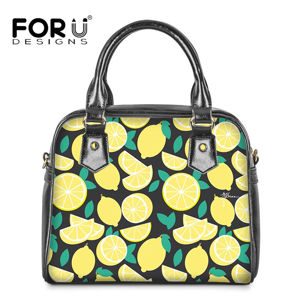 

FORUDESIGNS Brand Design Ladies Luxury Messenger Bag Lemon and Leaf Pattern Female Leather Handbag Fashion Tote Bag Bolsa Mujer