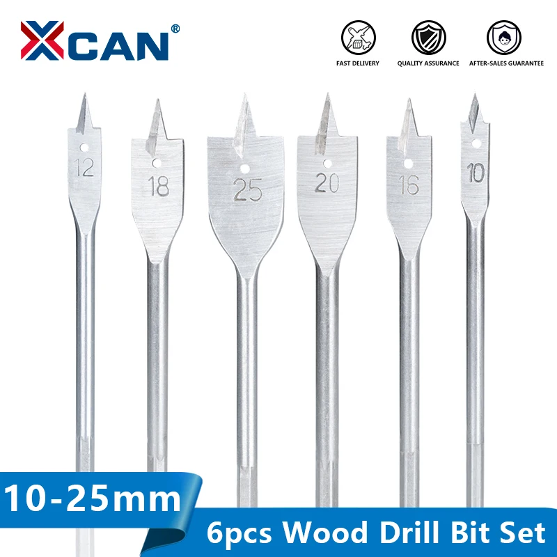 

XCAN Drill Bit Hex Shank Spade Bits 6pcs 10/12/16/18/20/25mm Flat Boring Bit Hole Cutter Woodwoking Drilling Tool Wood Drill Bit