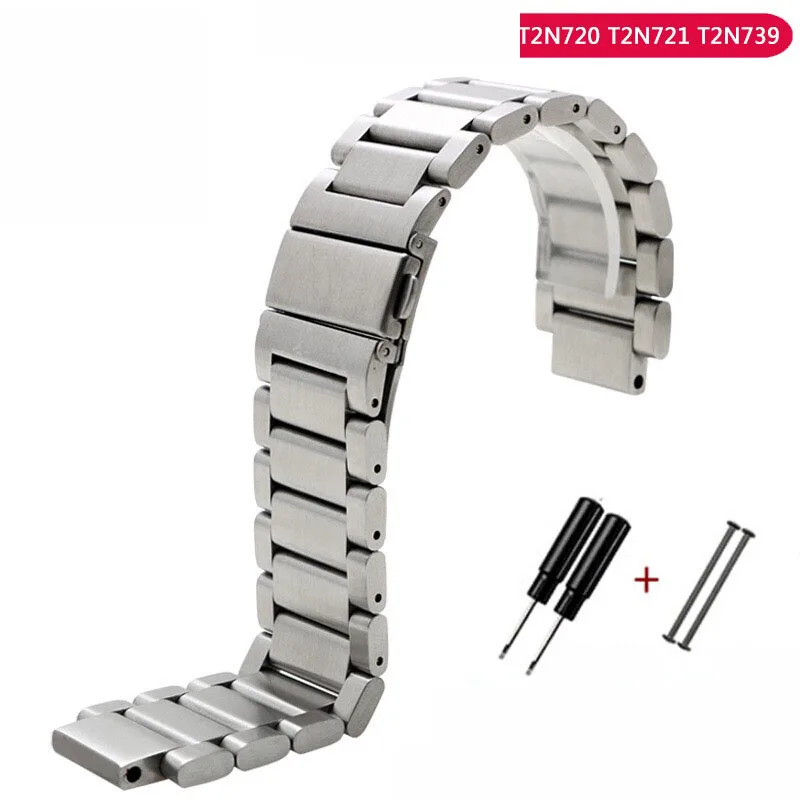 For Timex T2N721T2N720 TW2R55500 739 watch strap 22*15mm Stainless steel lug end watchband black silver men's bracelet