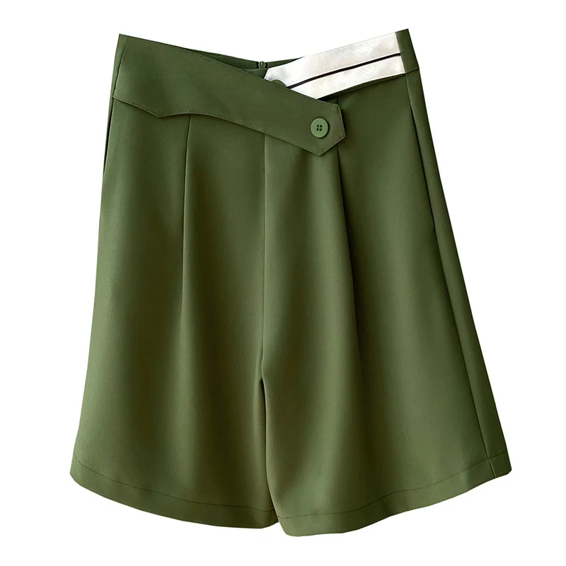 

Yeeloca High Waist Green Shorts Summer Women's Wear Loose Straight Trousers Korean New Irregular Wide Leg Pants