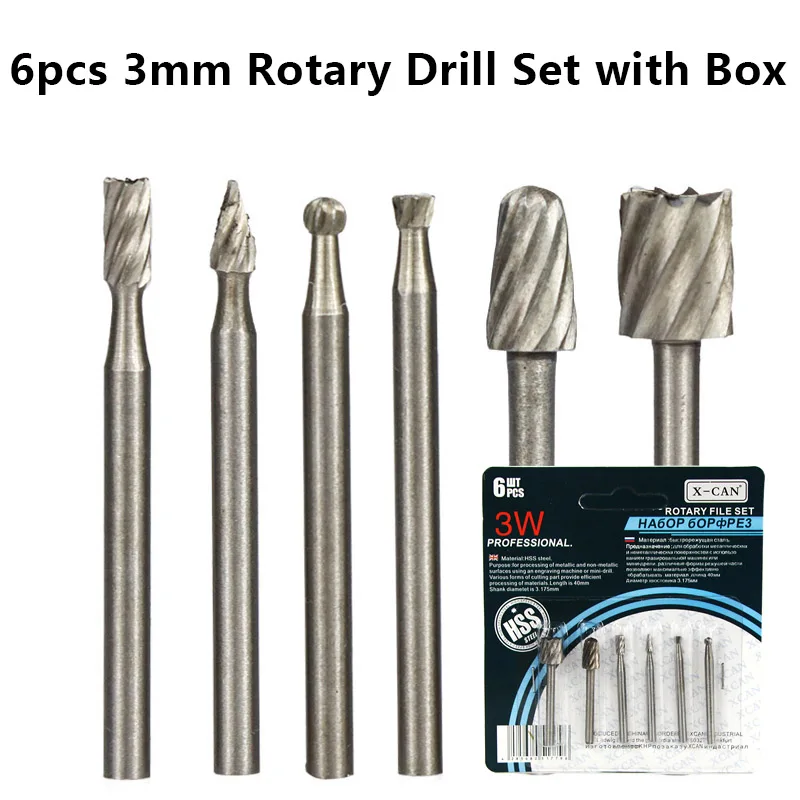 XCAN HSS Routing Milling Bit 6pcs 3mm Shank Rotary Cutter for Dremel Tools Mini Drill Burrs | Инструменты