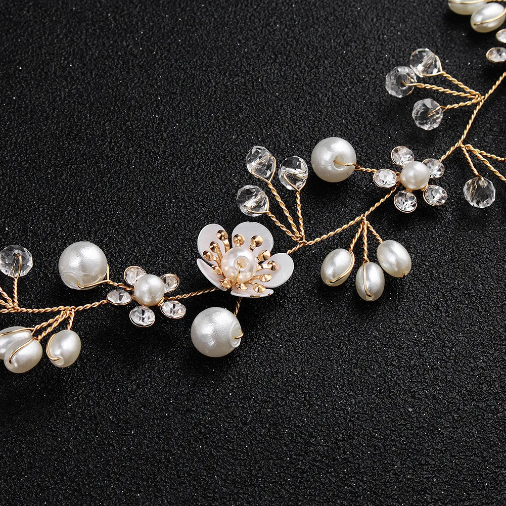 

Bridal Jewelry Beautiful Flowers Handmade Beaded Upscale Bridal Headdress Bands Pearl Beaded Headband Ceremony Wedding Styl
