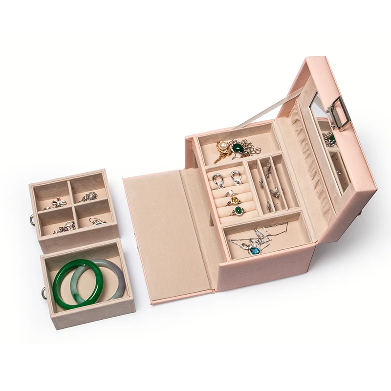 Mini stud earrings ring Jewelry Box with logo Pu Leather With Zipper White Travel Portable caja de joyas | Украшения и аксессуары