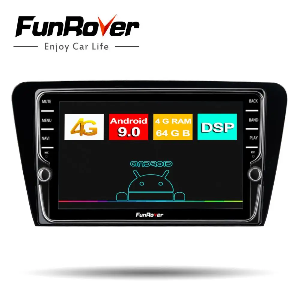 Автомобильный мультимедийный плеер Funrover android 9 0 8 ядер радио dvd для Skoda Octavia 2014 + gps