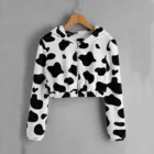 Короткий Женский свитшот, пуловер с принтом коровы, свитшот с длинным рукавом и капюшоном, милая блузка, короткий свитшот в стиле хип-хоп