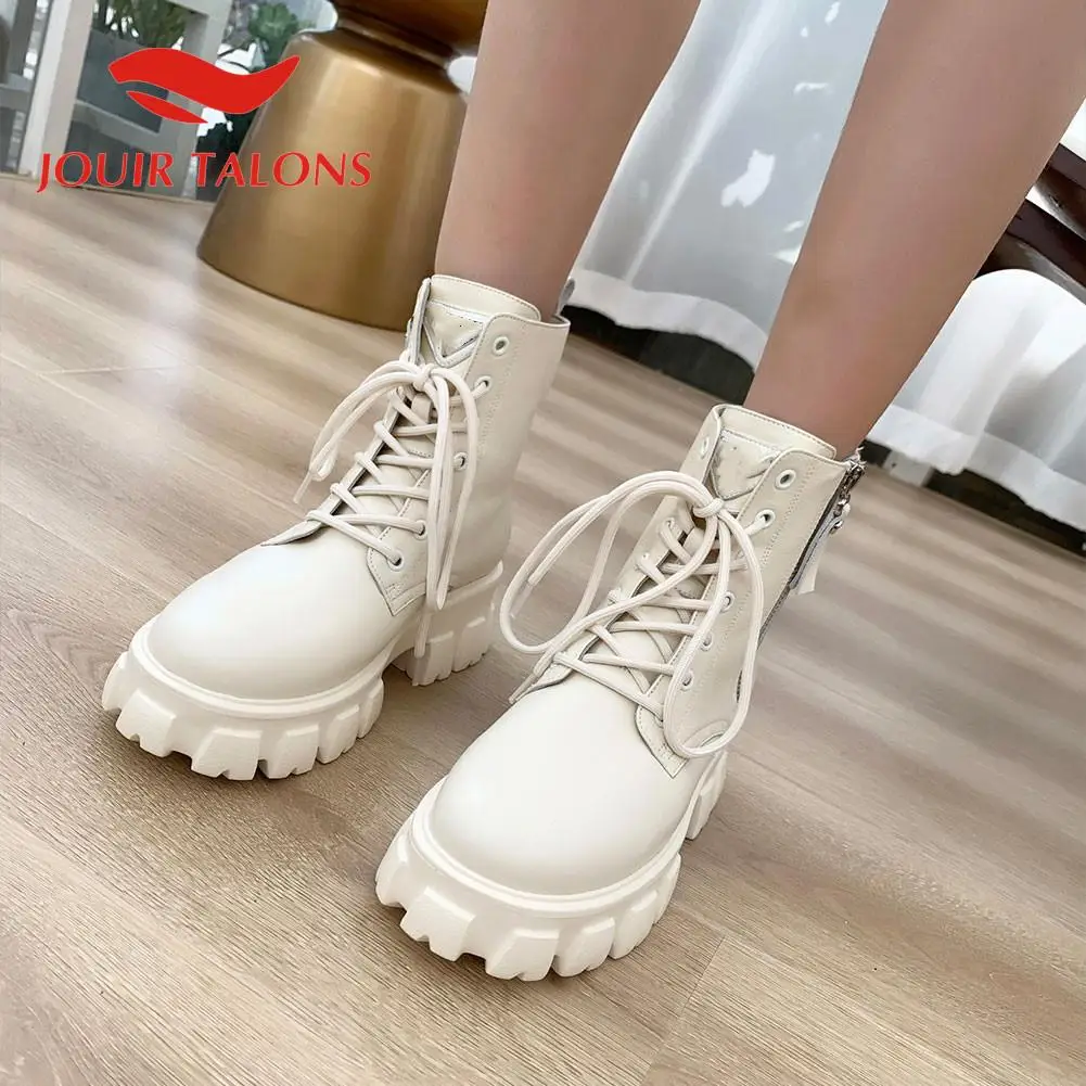 

2021 New Fashion Autumn Winter Solid Ankle Boots Platform Big Size 40 Concise Cool Style Comfy Walking Lace Up Woman Shoes