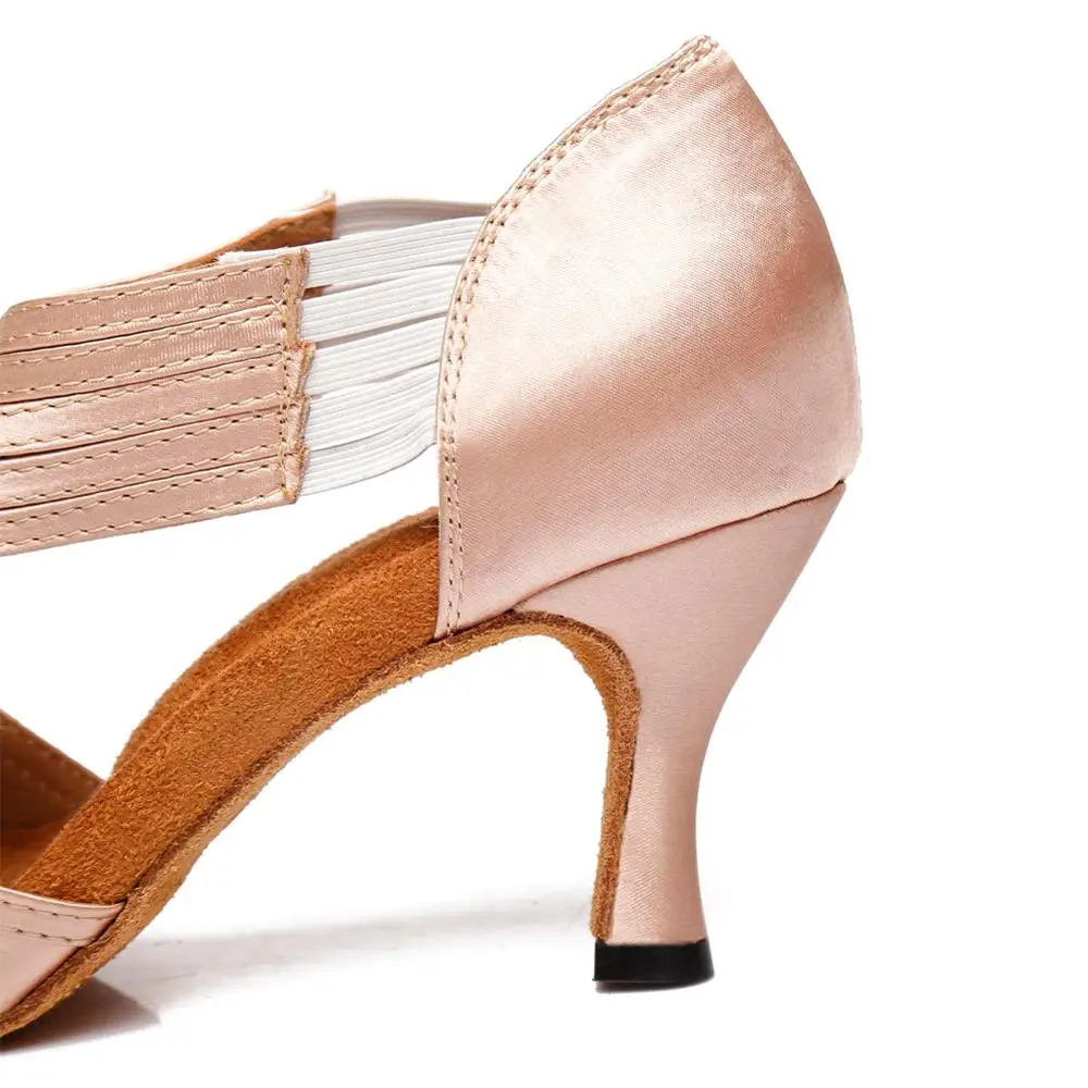 DKZSYIM Женская танцевальная обувь для латинских танцев бежевая эластичная лента