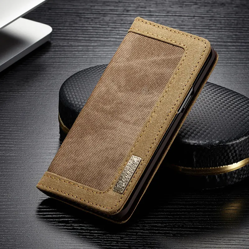 Чехол-книжка Me для samsung Galaxy S10, S9, S8 Plus, S10E, роскошный джинсовый холщовый чехол-кошелек для samsung Note 10, 8, 9, S6, S7 Edge, чехол - Цвет: Коричневый