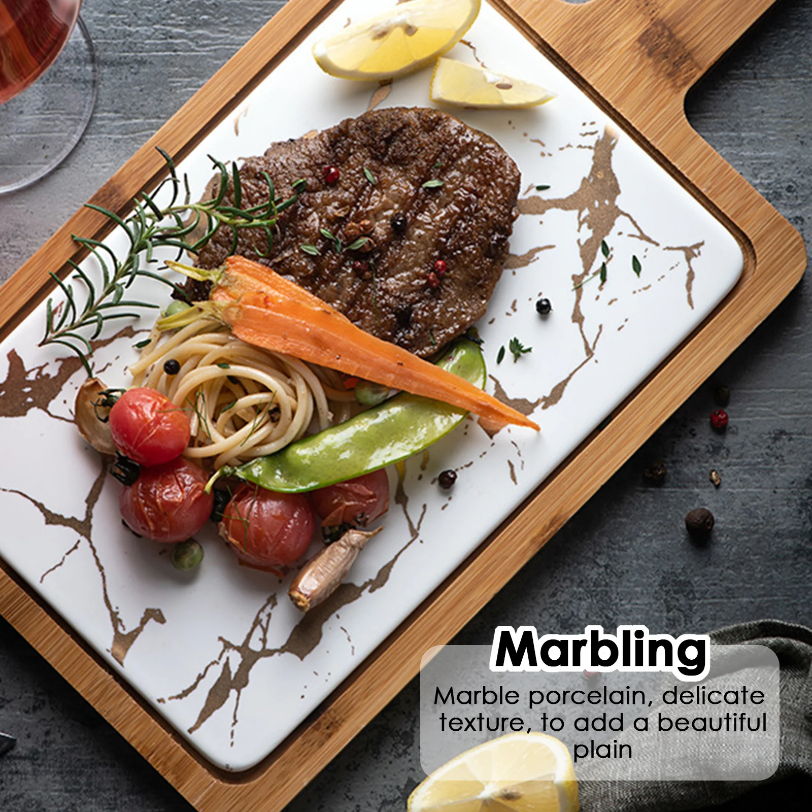 Скандинавская мраморная тарелка для стейка керамическая с текстурным принтом