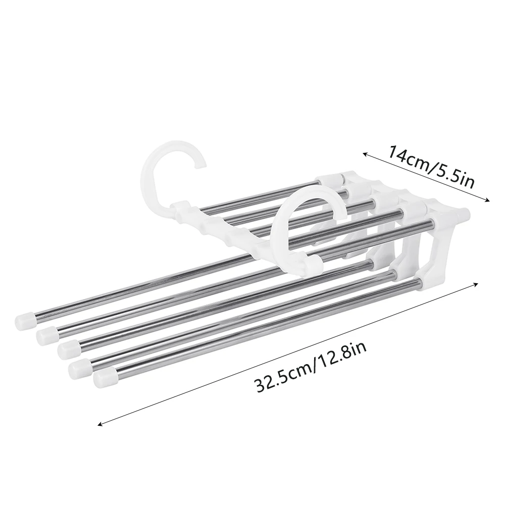 

1pc Trouser Hangers Multi Functional 5 In 1 Folding Pants Clothes Rack Adjustable Pants Tie Storage Shelf Closet Organizer