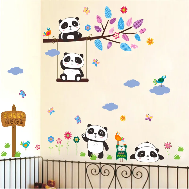 

Cute Panda Tree Branch Wall Stickers Kids Room Decoration Cartoon Safari Zoo Mural Art Diy Animal Home Decals PVC Poster