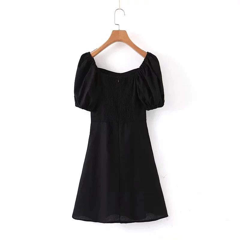 Увядное модное винтажное черное платье для женщин vestidos sqaure воротник с длинным рукавом vestidos de fiesta de noche льняное платье