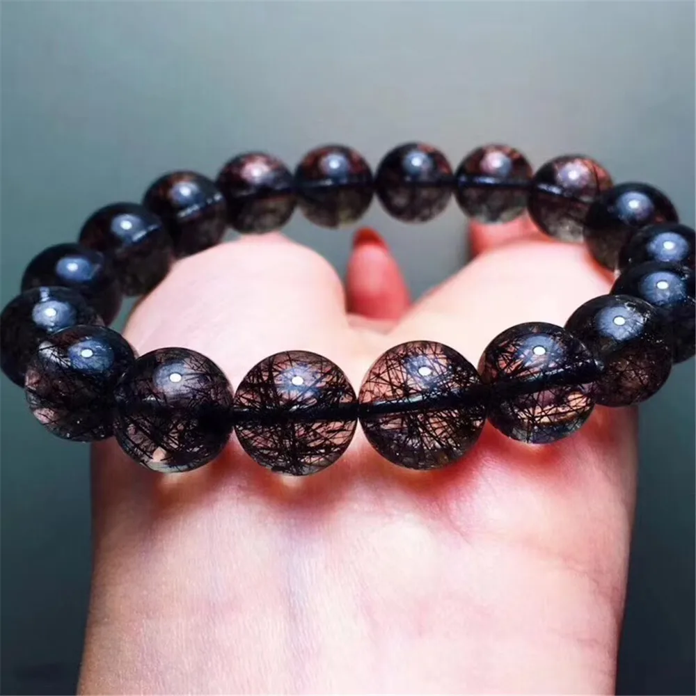 

11mm Top Natural Black Rutilated Bracelet For Woman Man Quartz Wealth Crystal Brazil Round Beads Gemstone Stretch Jewelry AAAAA