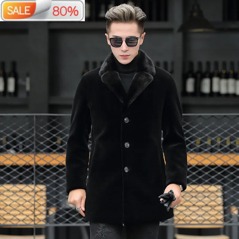 

Длинная мужская куртка из натуральной шерсти, с воротником из меха норки, A1X9A002 B22457