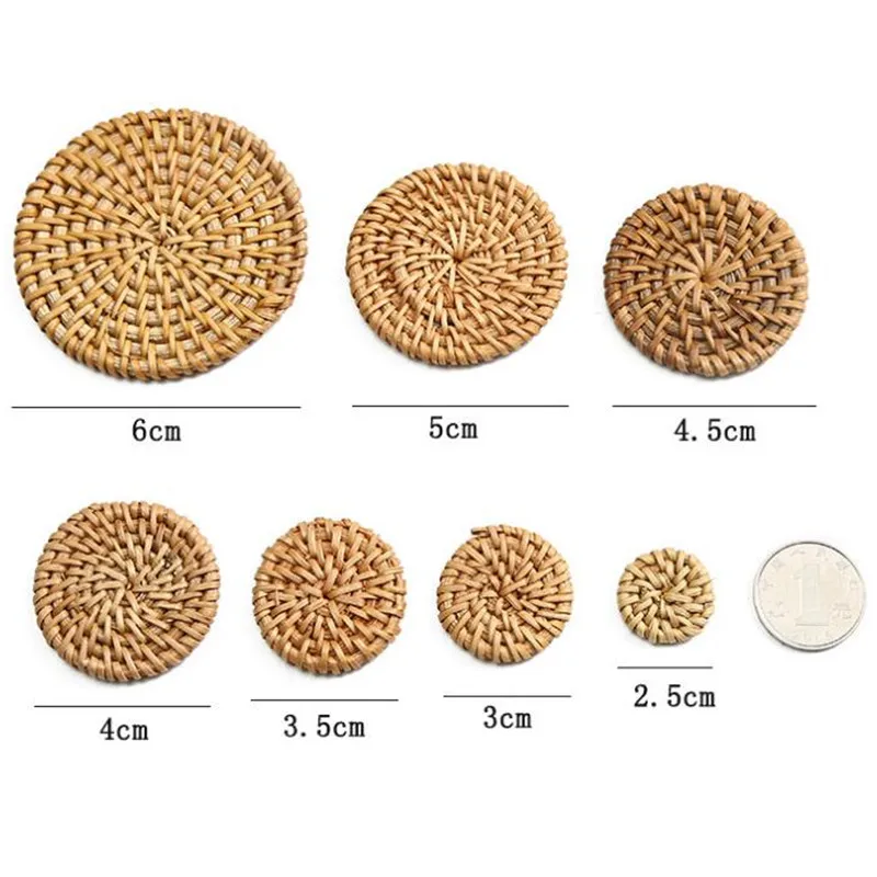 Fashion DIY Wooden Straw Weave Rattan Round Shape Accessory Vine Braid Earring Findings 10pieces  y12266