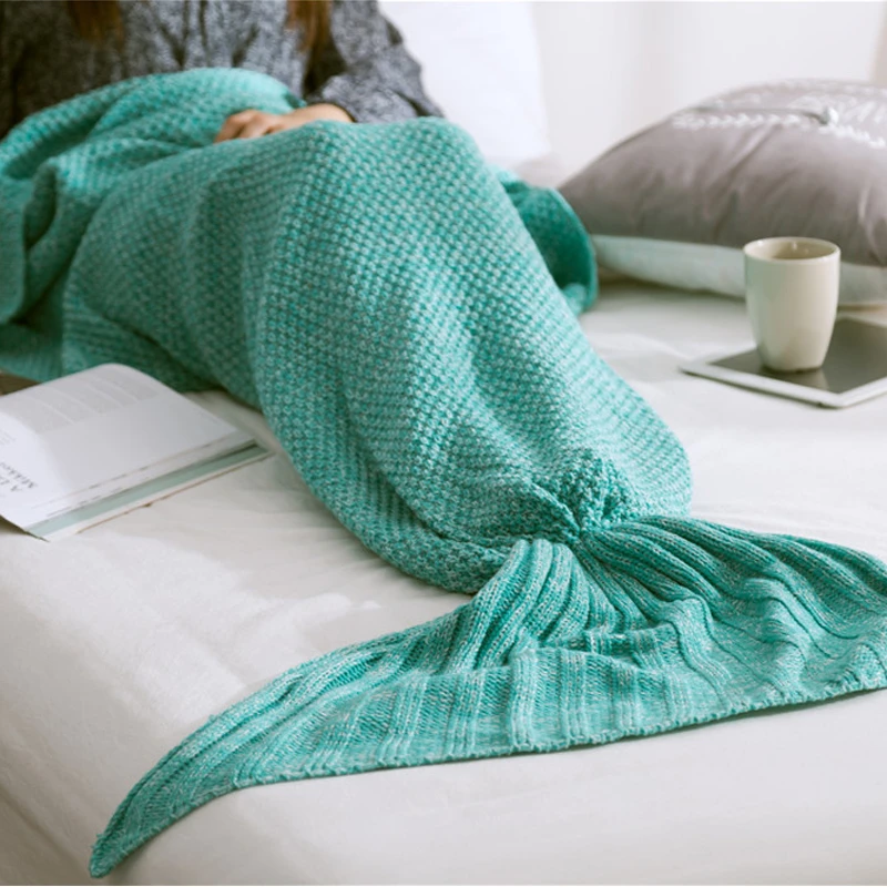 

Носимый вязаный одеяло с хвостом русалки, вязаное крючком портативное одеяло русалки для детей и взрослых, супер мягкий чехол для спального мешка, 10 цветов