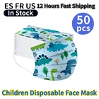 Детская маска для лица с мультяшным принтом, защитная одноразовая маска для лица, 3-слойная маска с ушными петлями, маска для лица