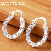 bayttling 28mm silver color vintage exquisitely engraved mini hoop earrings for woman christmas gift engagement jewelry