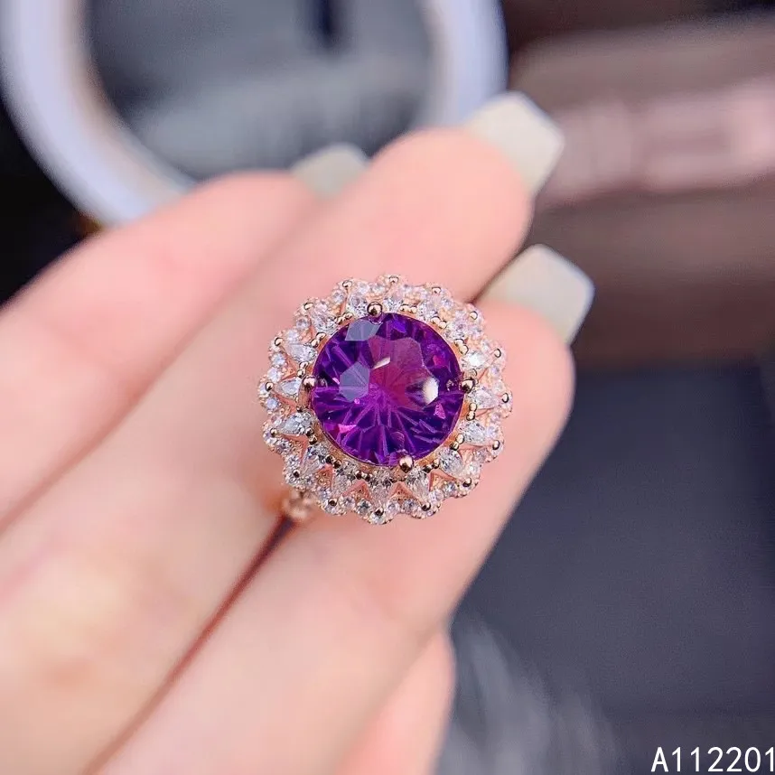 

Exquisite Jewelry 925 Sterling Silver Inset With Gemstone Women's Classic Noble Round Amethyst Adjustable Ring Support Detection
