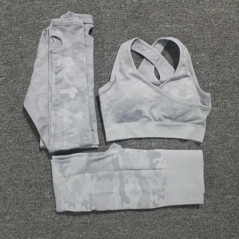 2 шт./компл. Камуфляжный комплект для йоги Женский бесшовный бюстгальтер фитнеса