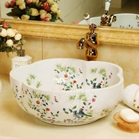 countertop bathroom sink flower shape white vessel sink bowl flower bird design ceramic vanity top basin for europe and america
