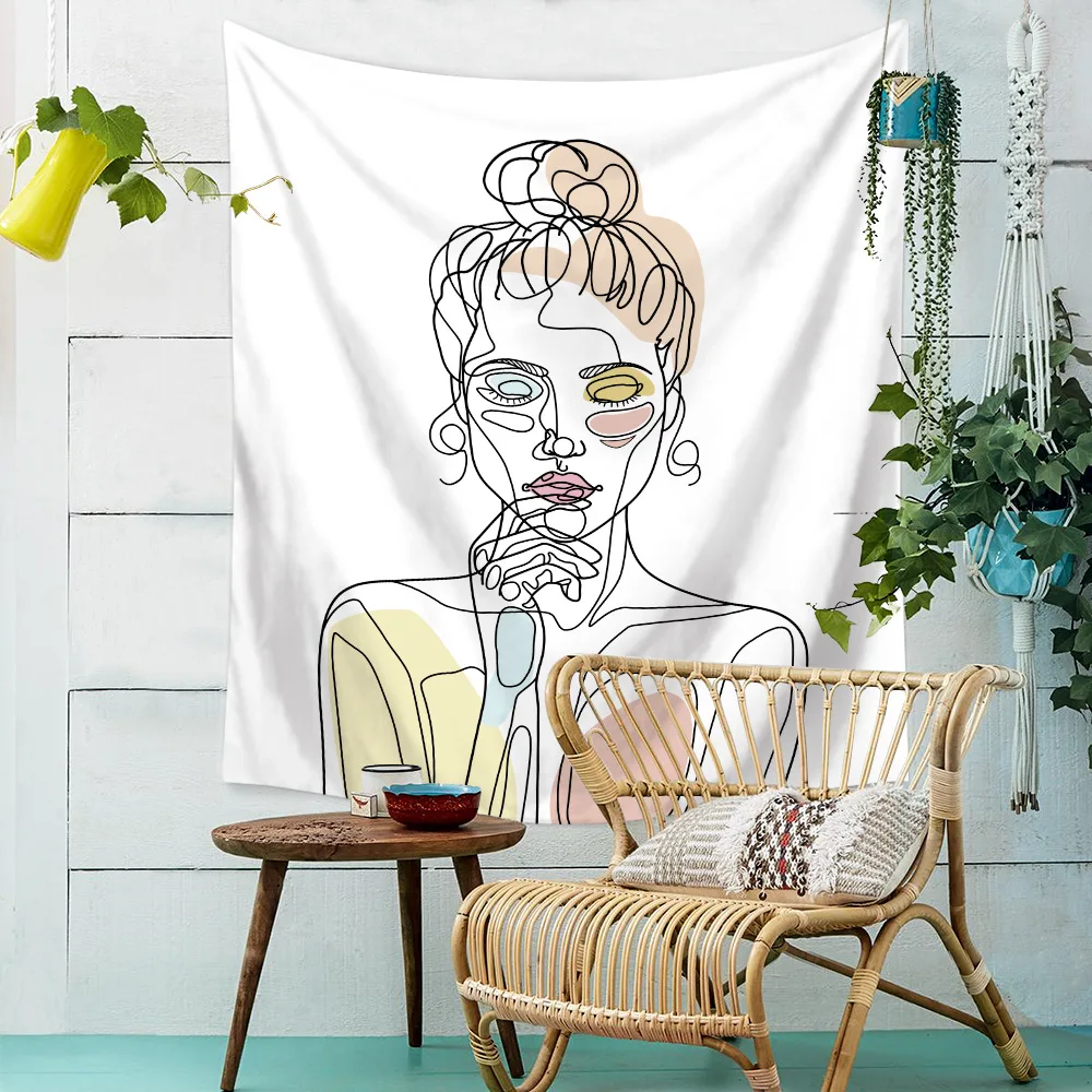 

Hippie Wall Hanging Tapestry Couple Love Holding Hand Hook Finger Pink Wall Tapestry Wall Carpet Boho Decor Home Line Draw Women