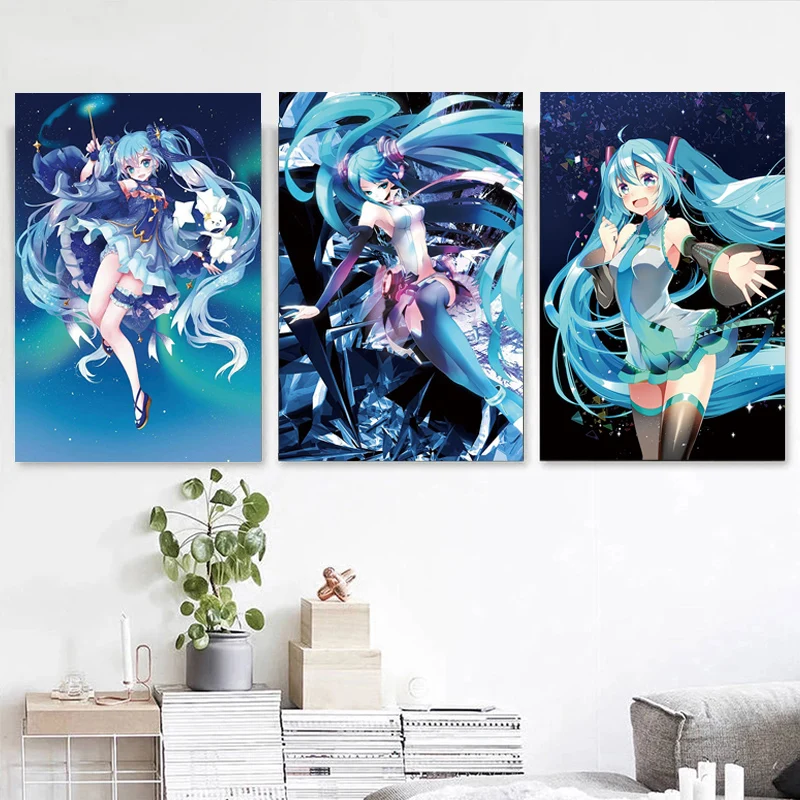 Постер Hatsune Miku аниме плакаты декоративные картины на холсте для стены спальни
