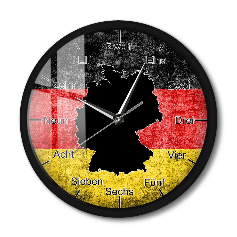 

German Map Flag Silent Non Ticking Wall Clock Deutschl Art Modern Design Smart Sound Control Wall Clock With LED illumination