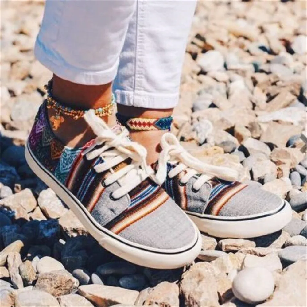 

Fashion all-match casual flat single shoes women's lace-up color matching ethnic style sports large size female sneakers shoes