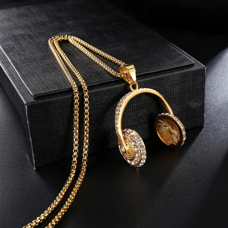 D & Z хип хоп Bling Iced Out Crystal гарнитура наушники ожерелья подвески для мужчин рок н