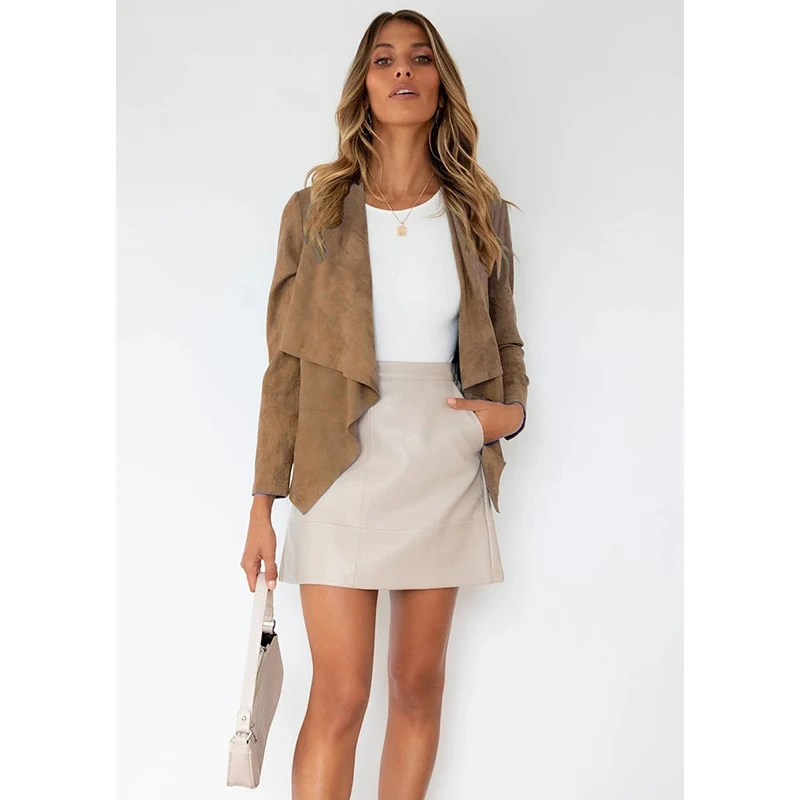 

New Arrival Cardigan 2021 Autumn Women Faux Leather Jacket Casual Slim Short Coat Female Deerskin Outwear Tops Casacos Feminino