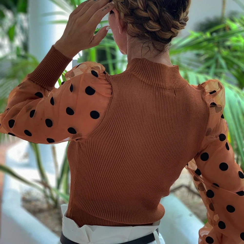 Женская Весенняя сетчатая пышная рубашка с длинным рукавом ребристая Тонкая